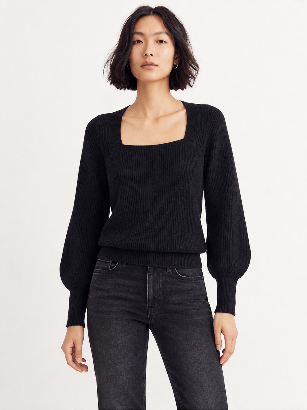 Madewell Melwood Square-neck Pullover Sweater In Coziest Yarn True Black XXL $95